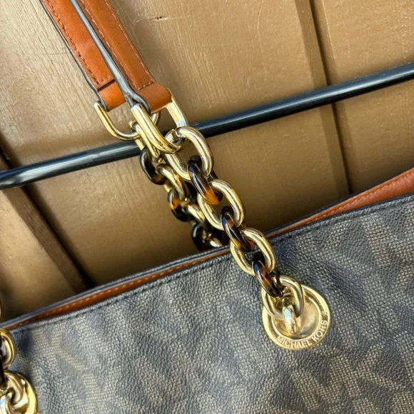 Michael Kors Brown Cynthia Large Signature MK Leather Tote Shoulder Bag - Picture 3 of 15